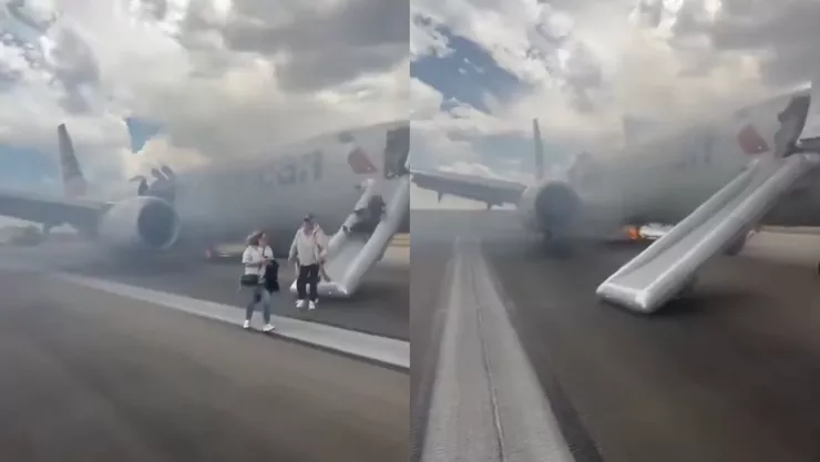 Pasajeros evacúan por tobogán tras el incendio de un avión en Denver (VIDEO)