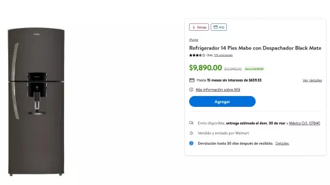 Walmart rebajó un refrigerador en 4 mil pesos