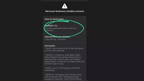 Mensaje de celular para tormenta en California