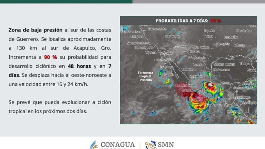 Nuevo potencial ciclón ‘Raymond’ acecha a México mientras Tormenta tropical Priscilla avanza por el Pacífico