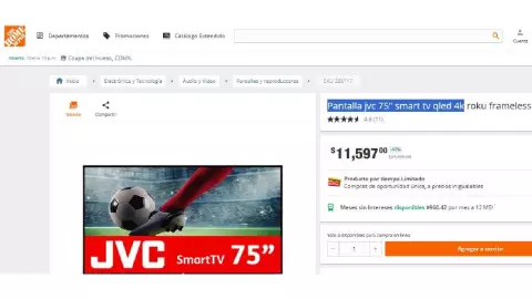 The Home Depot pantalla jvc 75" smart tv qled 4k