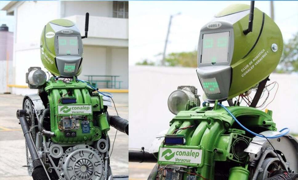 Estudiantes y profesores del Conalep plantel I en Veracruz, crearon el robot “Coni-1 robotcovid”.