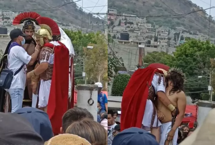 VIDEO Jesús se desmaya en Viacrucis de Semana Santa