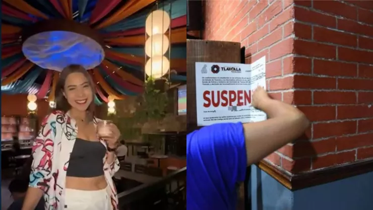 la influencer Tonatzi mostrando el bar y el sello de clausurado