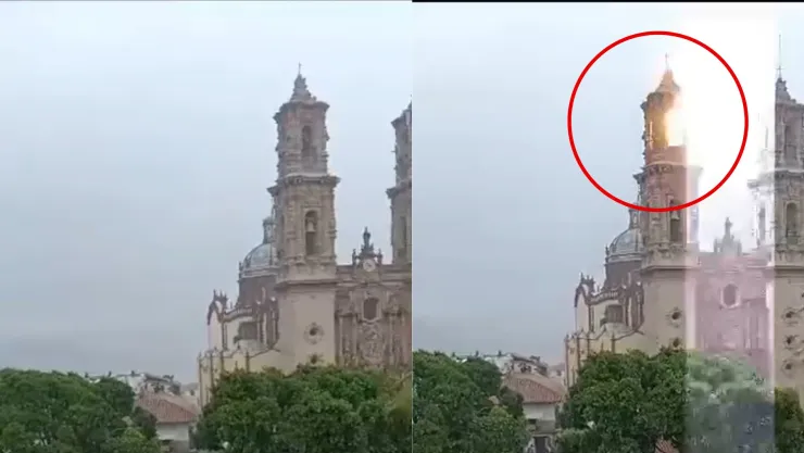 Rayo cae sobre iglesia en Taxco Guerrero