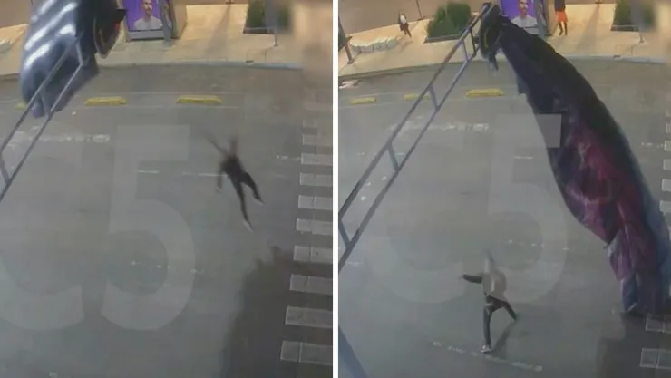 El video del paracaidista improvisado se volvió viral en redes sociales