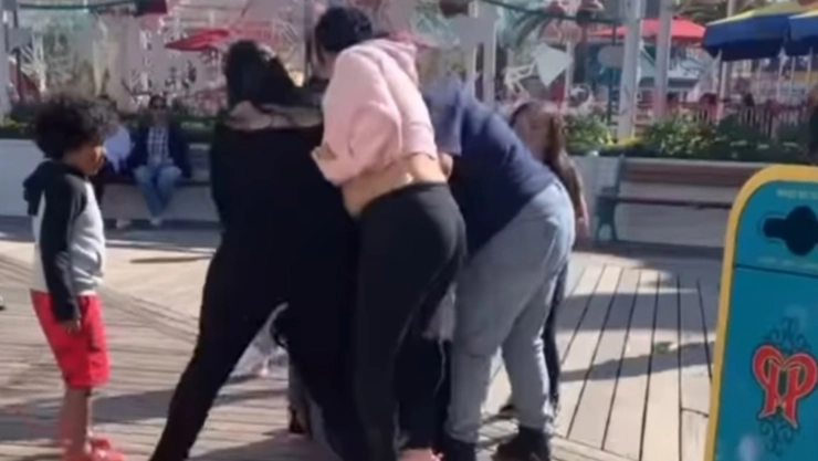 Grupo de madres golpeó a una mujer en Disney California frente a los niños.