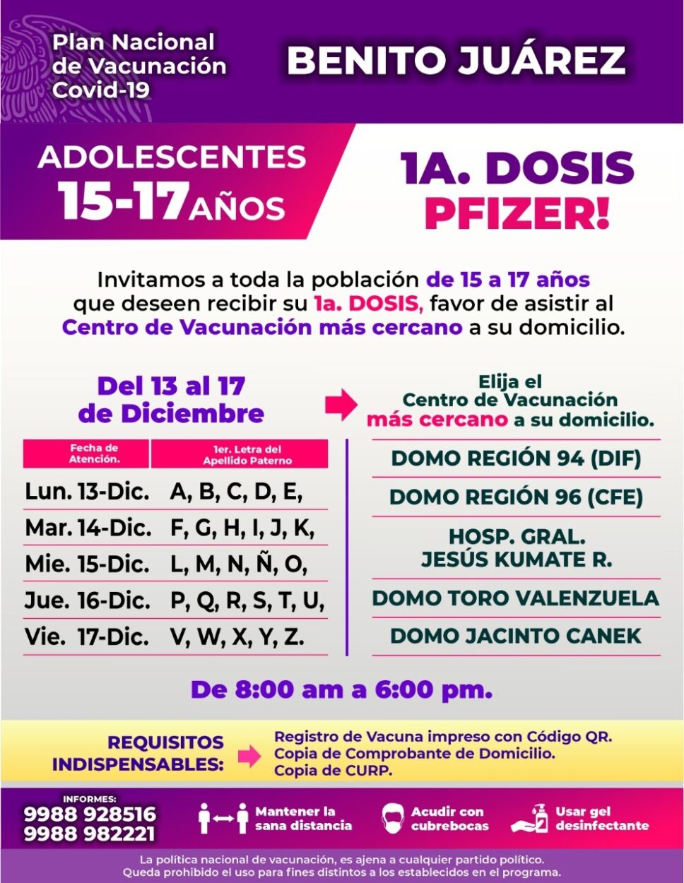 vacunación de Covid-19 en adolescentes en Cancún