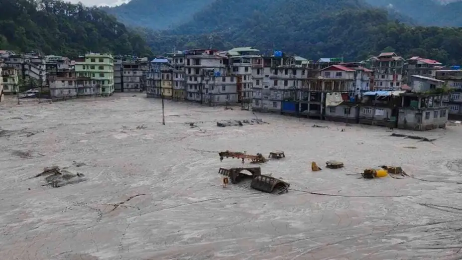 Inundaciones en Rangpo, India.