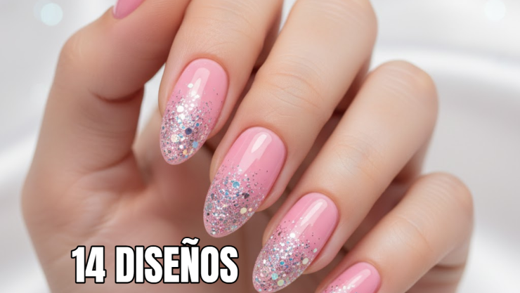 14 diseños de uñas rosas con brillos que te harán ver espectacular en cualquier ocasión