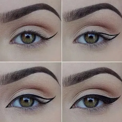 Para un look cat eye dramático, el delineado se engrosa conforme se acerca a la parte exterior del ojo