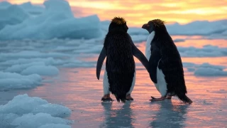 Dos pingüinos tomados de la aleta
