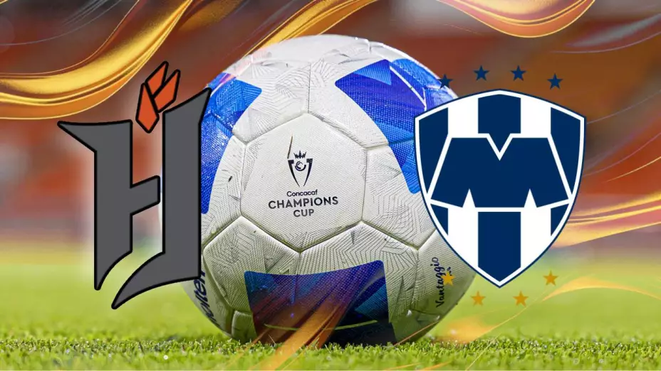 Escudos de Forge FC y Rayados de Monterrey junto al balón oficial de la Concachampions 2025.