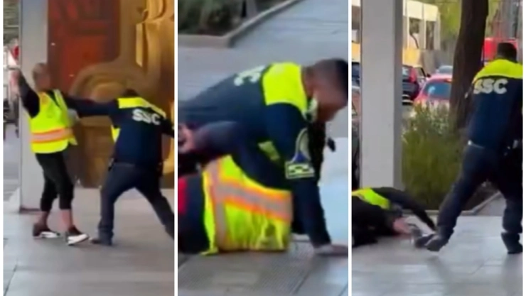 Graban a policía de CMDX peleándose afuera del Metro.