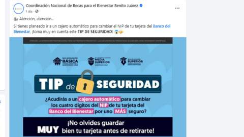 La Coordinación Nacional de Becas hizo un anuncio el 10 de octubre sobre la tarjeta del Bienestar, la cual se utiliza para retirar el depósito de la Beca Benito Juárez 2024