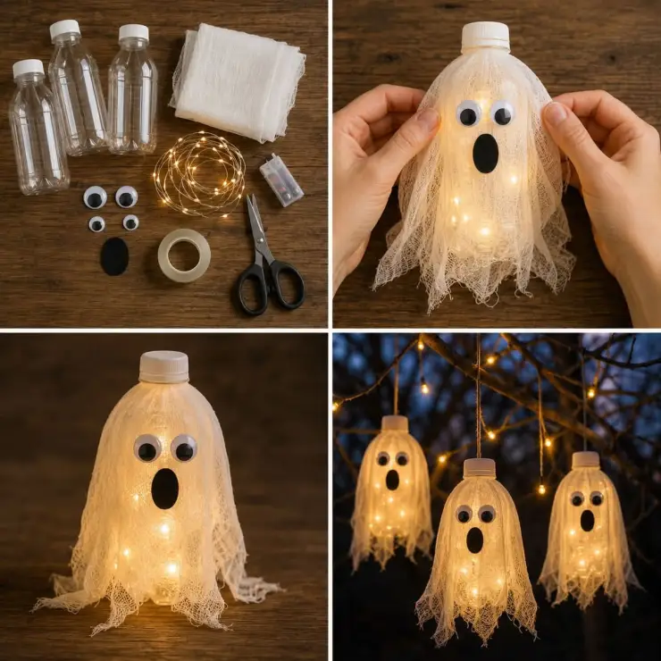3 ideas de fantasmas con botellas de plástico para Halloween
