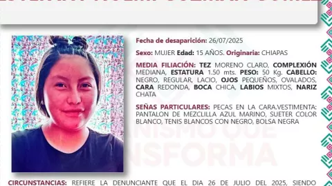 ALERTA AMBER CHIAPAS 2025: Estefany Nohemí Guzmán Gómez desapareció en San Cristóbal de Las Casas