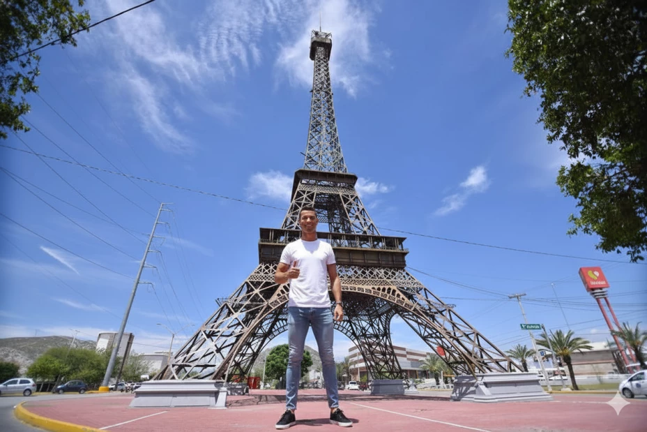 Cristiano Ronaldo en la Torre Eiffel de Gómez Palacio.