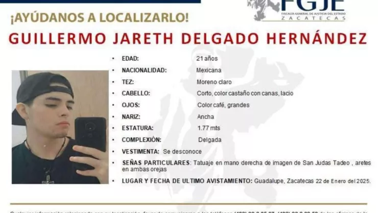 Alerta AMBER Zacatecas Desaparece Guillermo Jareth Delgado Hernández de 21 años de edad; esto es lo que se sabe