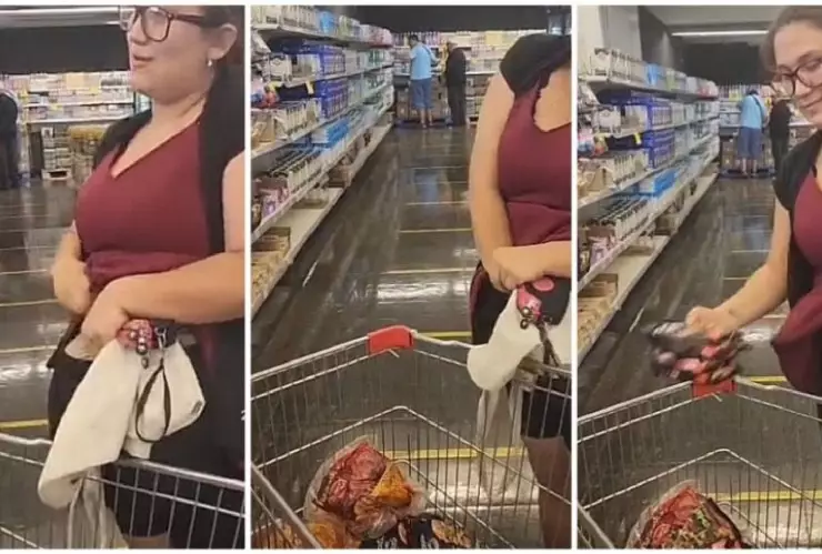 Mujer finge embarazo para robar carne en supermercado (VIDEO).jpg