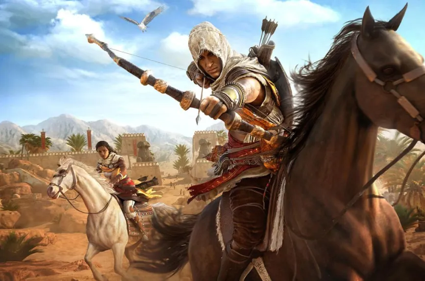 Assassin’s Creed: Origins (2017)
Un reinicio para la saga, Origins nos lleva al Antiguo Egipto con Bayek, el primer Asesino. Introdujo un nuevo sistema de combate y un mundo abierto más vasto y detallado, marcando un cambio importante en la jugabilidad.
Crédito: Ubisoft Montréal