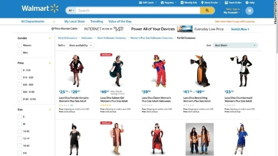 La cadena Walmart ofreció disculpas por usar una categoría llamada “disfraces para gordas”