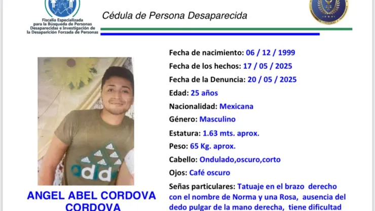 Angel Abel Córboba desaparecido Tabasco