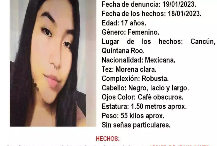 buscan a joven de 17 años vista por ultima vez en cancun