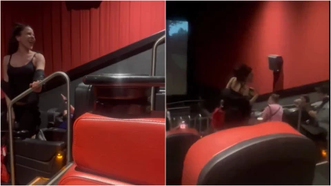VIDEO_ ¡Escándalo! Mujer se viraliza por insultar y agredir a asistentes en una sala de cine