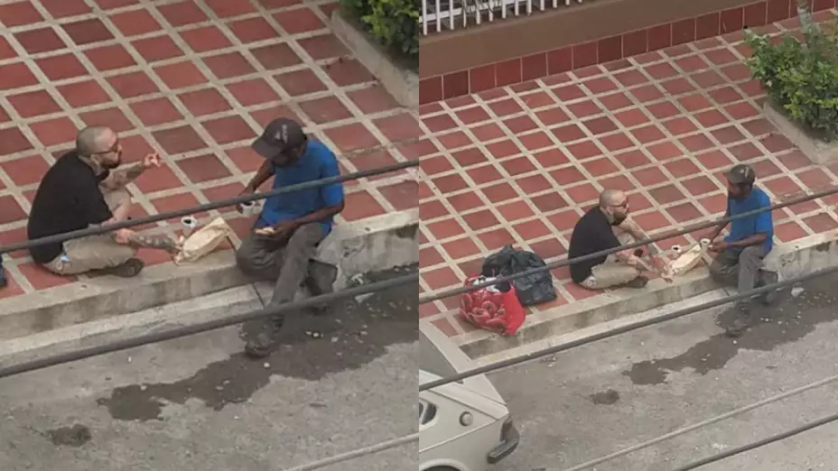 Joven brinda un plato de comida a un habitante de la calle y el momento se hace viral
