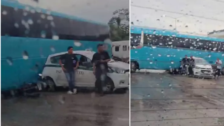 ¡Alerta vial! Accidente sobre la avenida López Portillo en Cancún provoca tráfico lento: Choque entre autobús y taxista