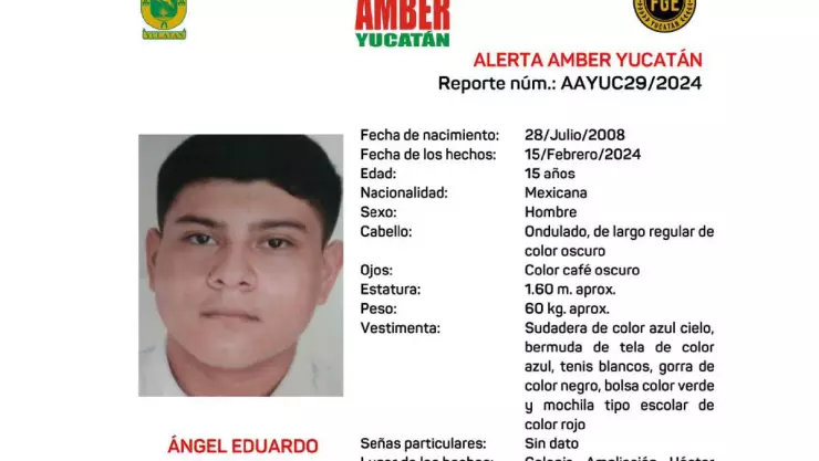 Alerta Amber_ Buscan a Ángel Moo, joven desaparecido en Yucatán