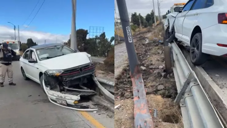 Auto se salió del Periférico Ecológico de Puebla tras accidente hoy; derribó un poste y causó daños
