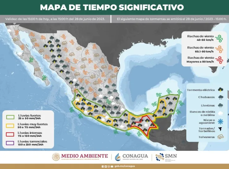 Clima en México 28 de junio de 2023