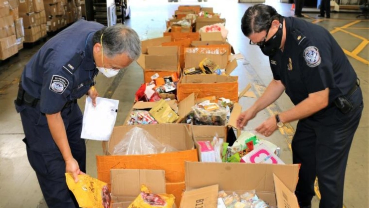 Agentes de la CBP revisan paquetes con productos sin declarar