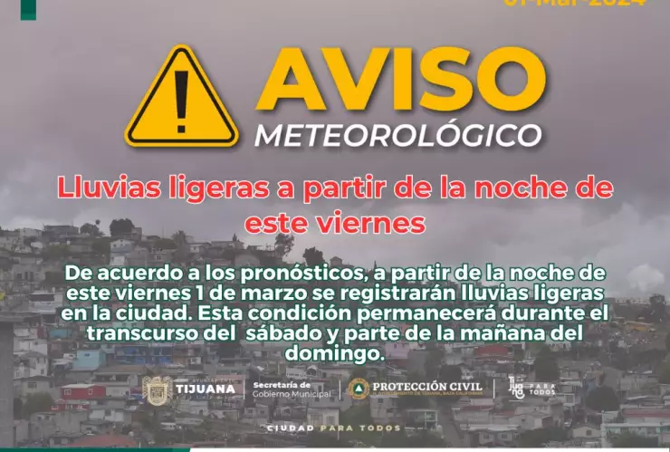 Lluvias en Tijuana por la noche del 1 de marzo
