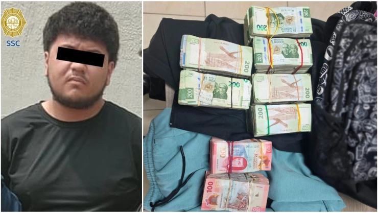 Detienen a hombre con 500 mil pesos en Zócalo de CDMX.