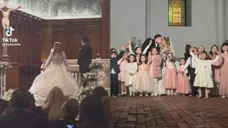 VIDEO Maestra de kínder invitó a alumnos a su boda y le dan flores