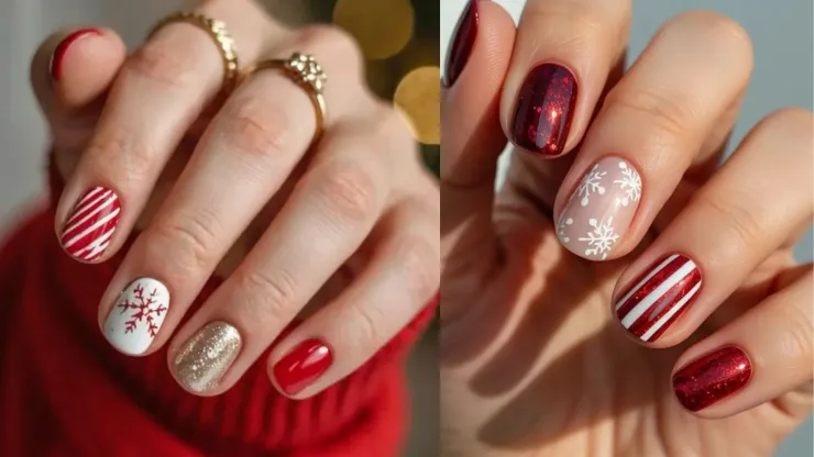 7 diseños solo con color rojo que puedes usar en uñas cortas