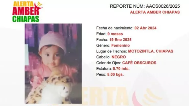 Una bebe de 9 meses desapareció en Motozintla