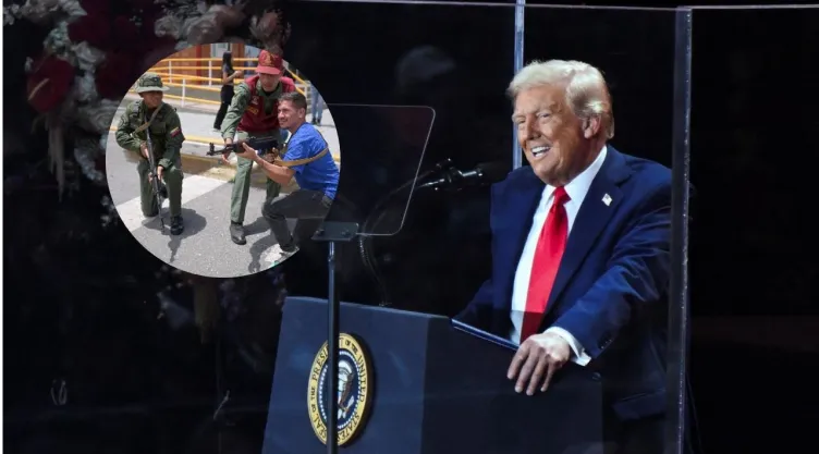 Fotos de Donald Trump y de entrenamientos de la milicia de Venezuela.