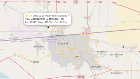 Sismo de magnitud 3.3 este viernes 26 de septiembre en Calexico