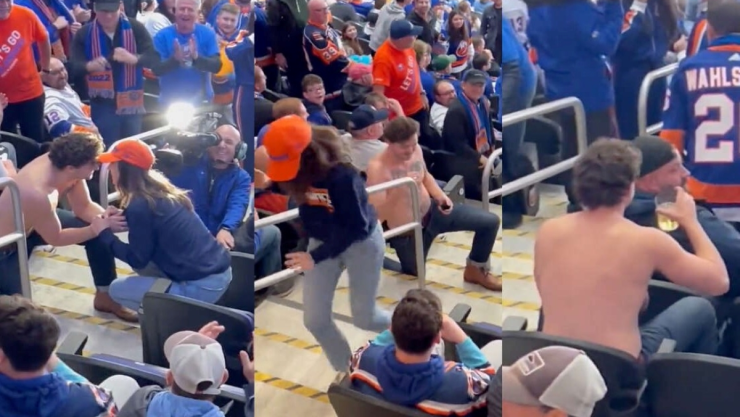 mujer huye propuesta matrimonio hockey