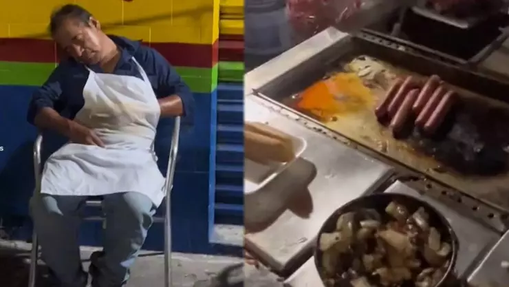 Señor de los hot dogs se duerme y jóvenes le ayudan a vender
