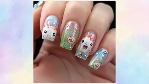 Uñas con ajolote y detalles acuáticos