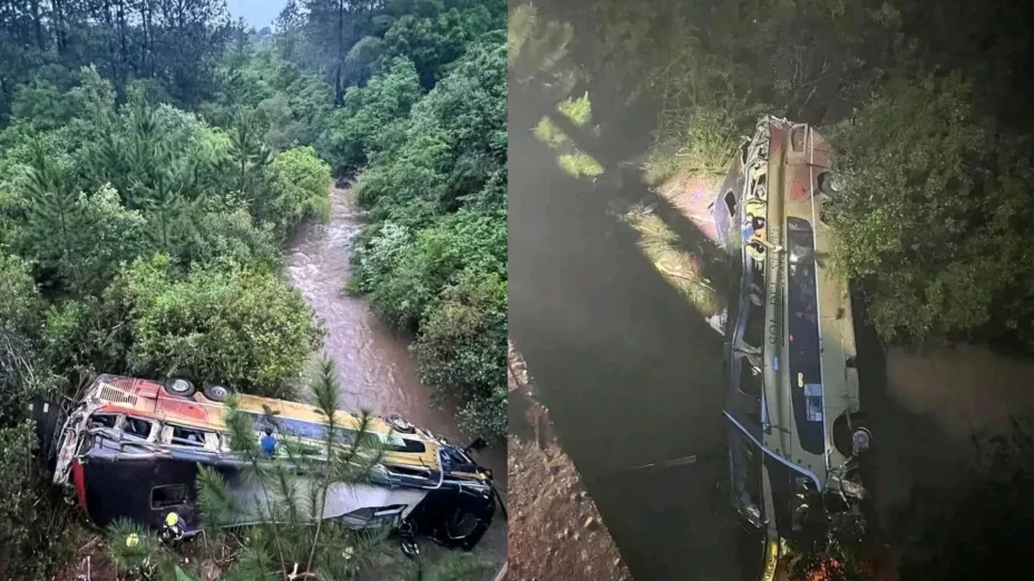 VIDEO: Autobús de dos pisos cayó desde puente hacia río;  29 pasajeros resultaron heridos