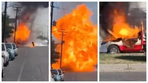 VIDEO: Desata pánico incendio de camioneta repartidora de gas; tanques salieron volando