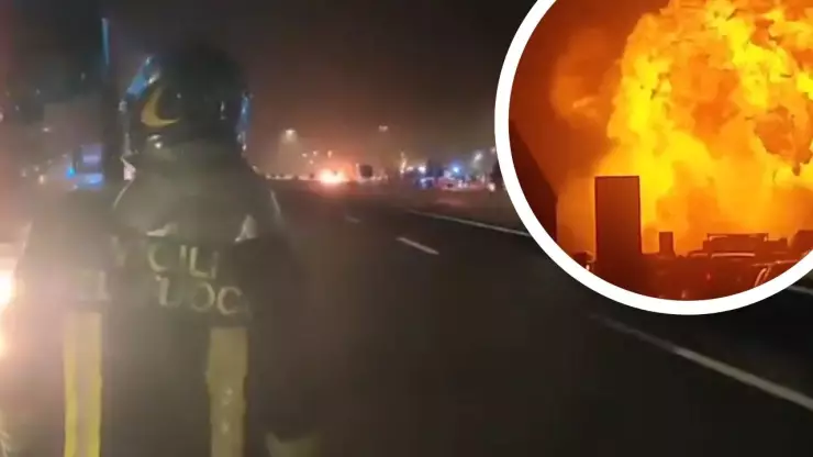 Una pipa con gas LP explotó en una autopista de Italia tras volcar por fuertes vientos