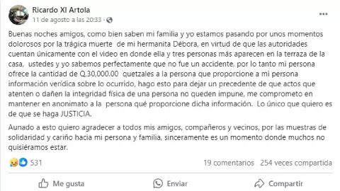 Familia de quinceañera electrocutada en Guatemala ofrece recompensa