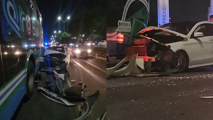 Auto Mercedes Benz choca contra Qrobús en Paseo de la República hacia San Luis Potosí